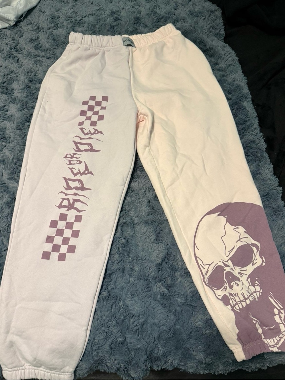 Girls Pink Skull Graphic Joggers with Checker Detail